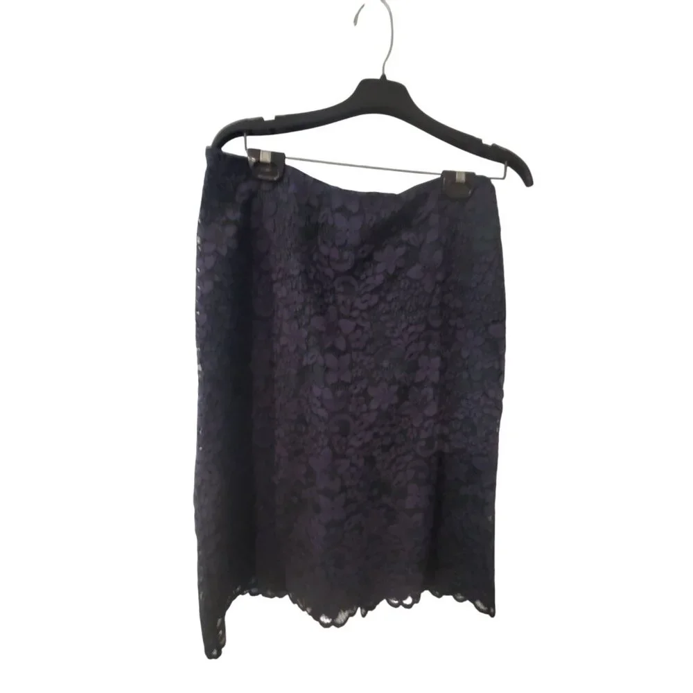 Tory Burch 2 piece set womens 10 lace overlay skirt top green navy